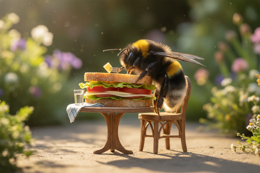 a bee eating a sandwich